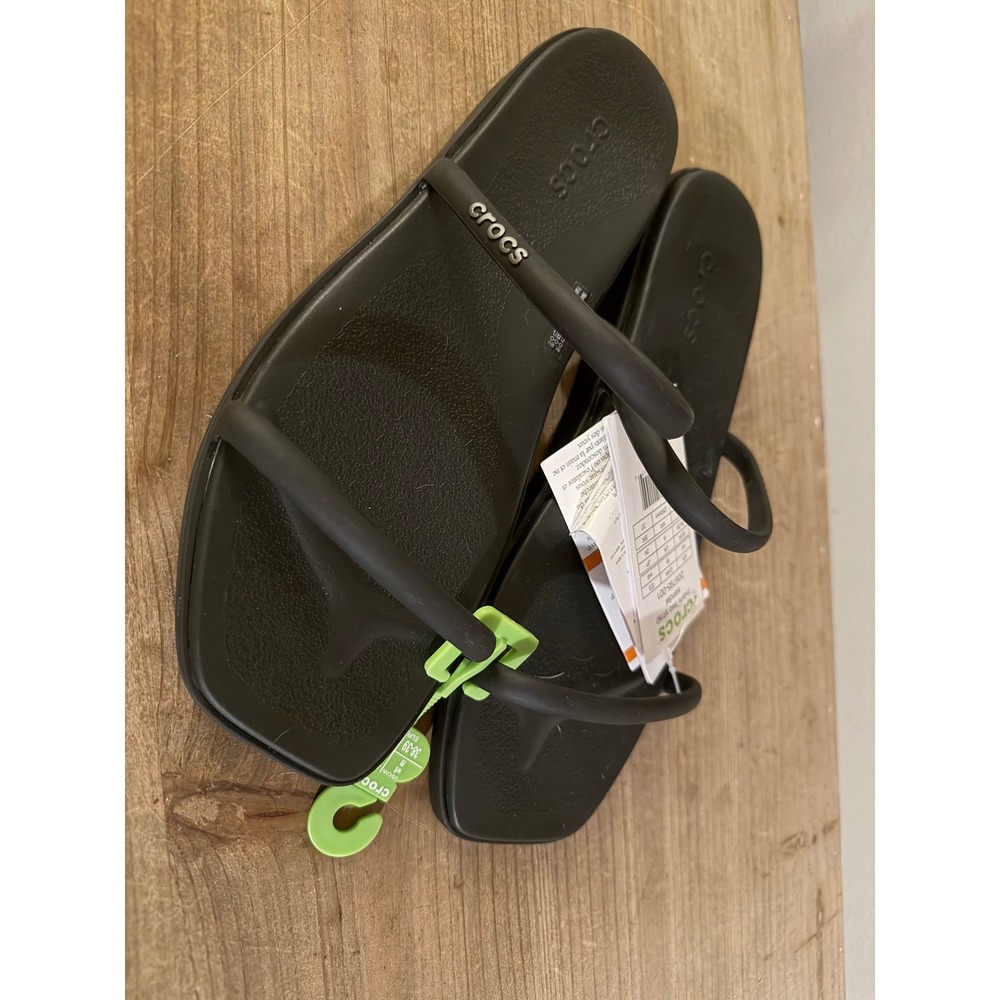 CROCS Black Sandal Flip Slides with Lime Green Tag